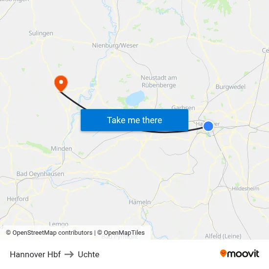 Hannover Hbf to Uchte map