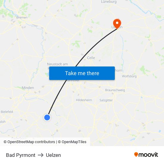 Bad Pyrmont to Uelzen map
