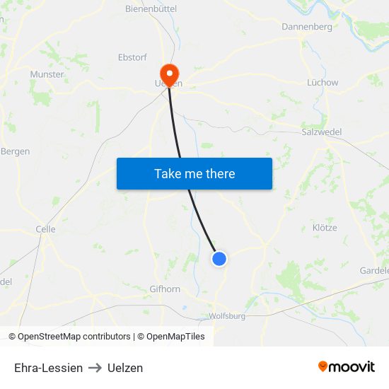 Ehra-Lessien to Uelzen map