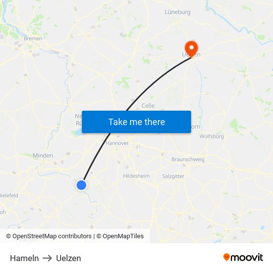 Hameln to Uelzen map