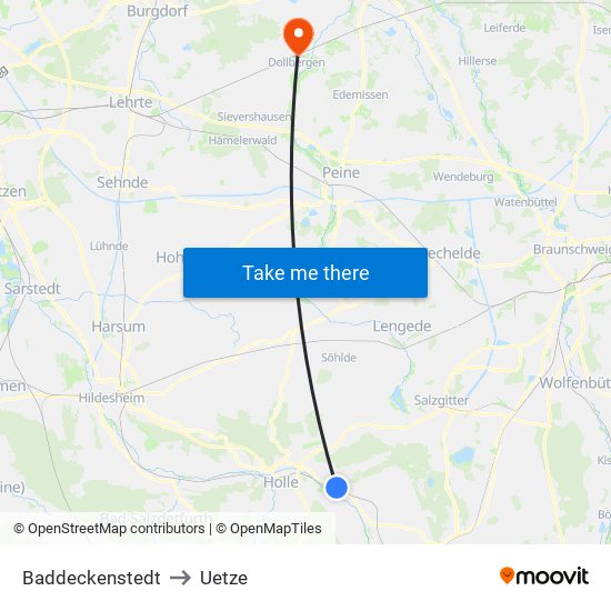 Baddeckenstedt to Uetze map