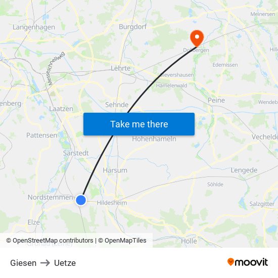 Giesen to Uetze map