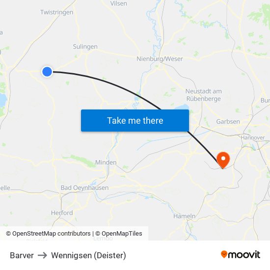 Barver to Wennigsen (Deister) map