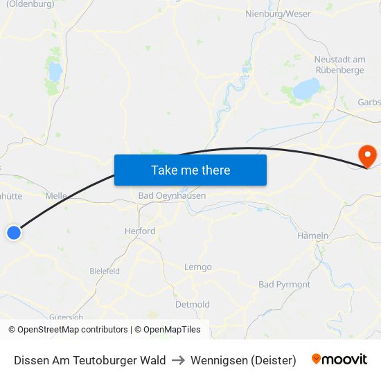 Dissen Am Teutoburger Wald to Wennigsen (Deister) map