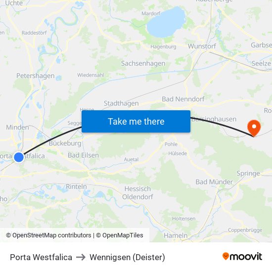 Porta Westfalica to Wennigsen (Deister) map