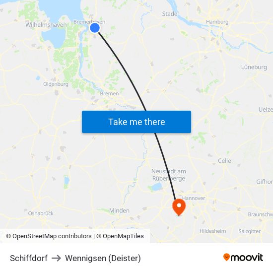 Schiffdorf to Wennigsen (Deister) map