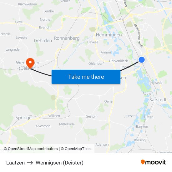 Laatzen to Wennigsen (Deister) map