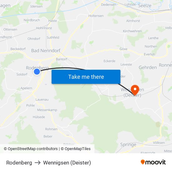 Rodenberg to Wennigsen (Deister) map