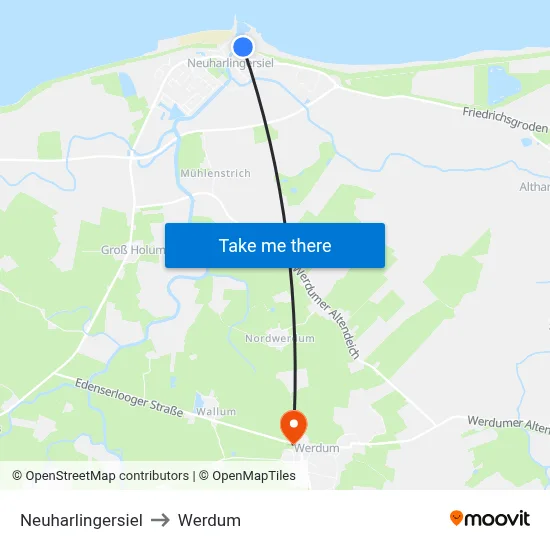 Neuharlingersiel to Werdum map
