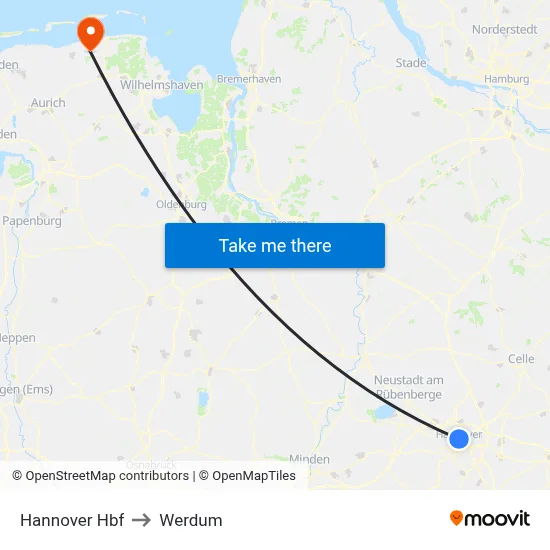 Hannover Hbf to Werdum map