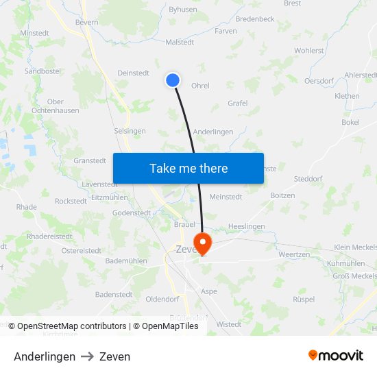 Anderlingen to Zeven map