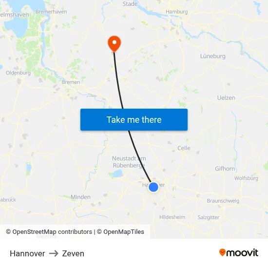 Hannover to Zeven map