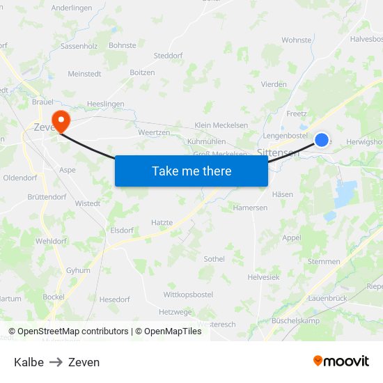 Kalbe to Zeven map