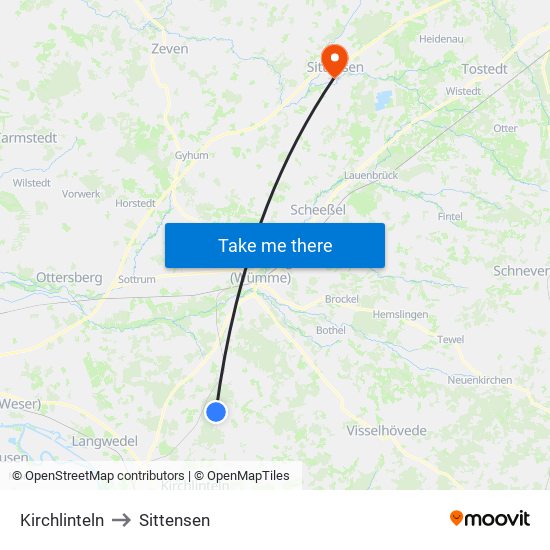 Kirchlinteln to Sittensen map