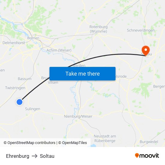 Ehrenburg to Soltau map