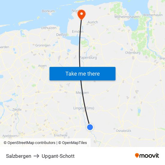 Salzbergen to Upgant-Schott map