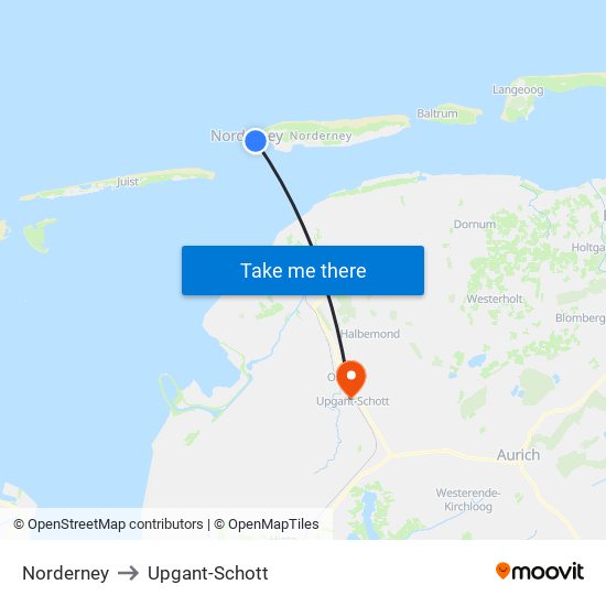 Norderney to Upgant-Schott map