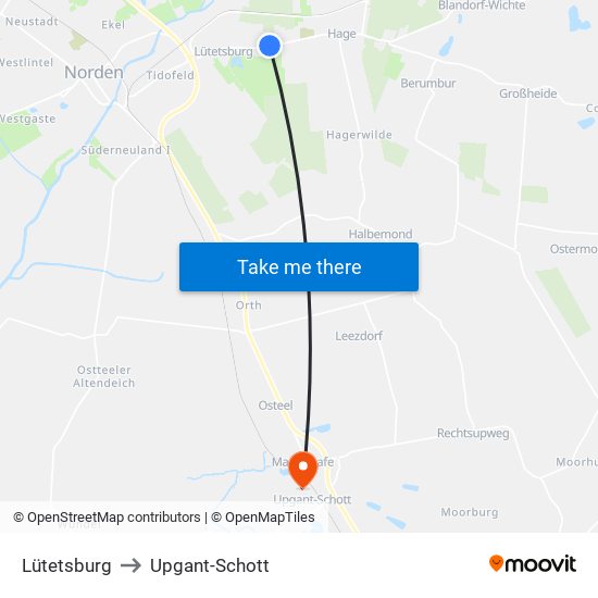 Lütetsburg to Upgant-Schott map