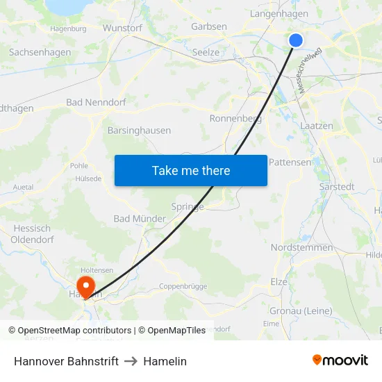 Hannover Bahnstrift to Hamelin map