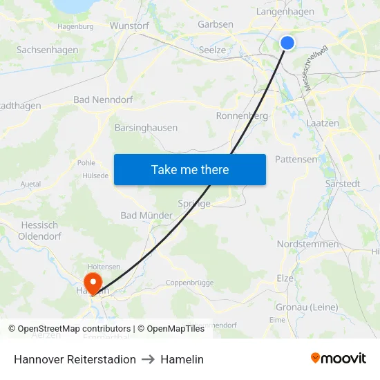 Hannover Reiterstadion to Hamelin map