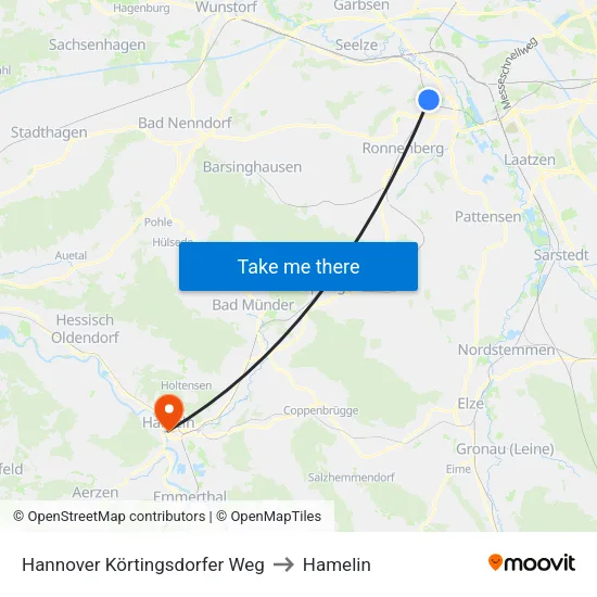 Hannover Körtingsdorfer Weg to Hamelin map