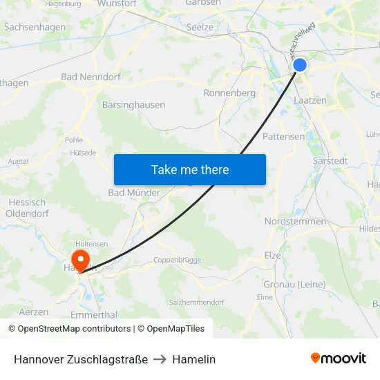 Hannover Zuschlagstraße to Hamelin map