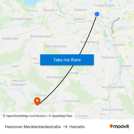 Hannover Mecklenheidestraße to Hamelin map