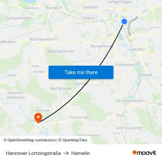Hannover Lortzingstraße to Hamelin map