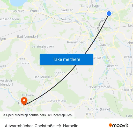 Altwarmbüchen Opelstraße to Hamelin map