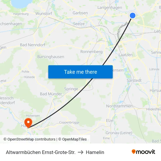 Altwarmbüchen Ernst-Grote-Str. to Hamelin map