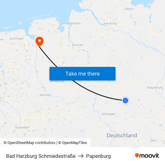 Bad Harzburg Schmiedestraße to Papenburg map