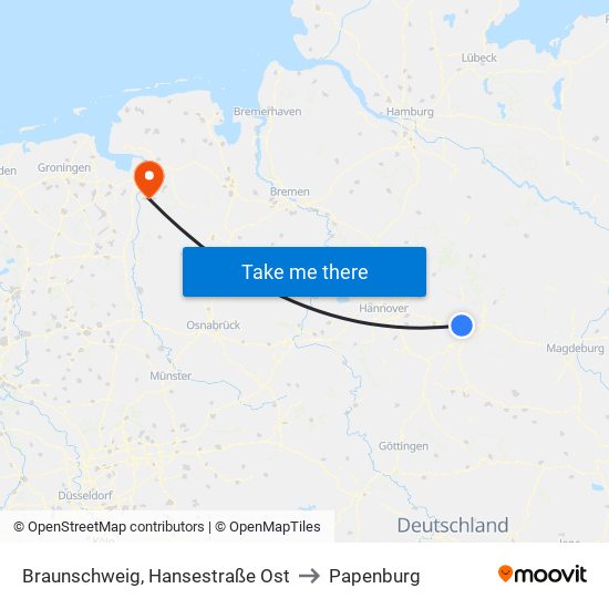 Braunschweig, Hansestraße Ost to Papenburg map