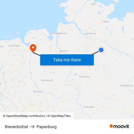 Bienenbüttel to Papenburg map