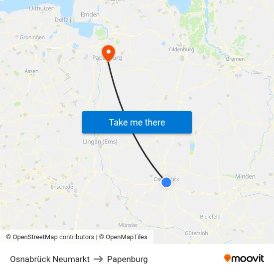 Osnabrück Neumarkt to Papenburg map