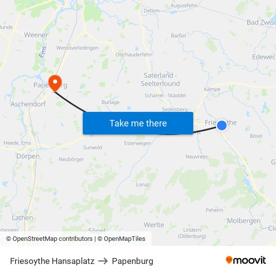 Friesoythe Hansaplatz to Papenburg map