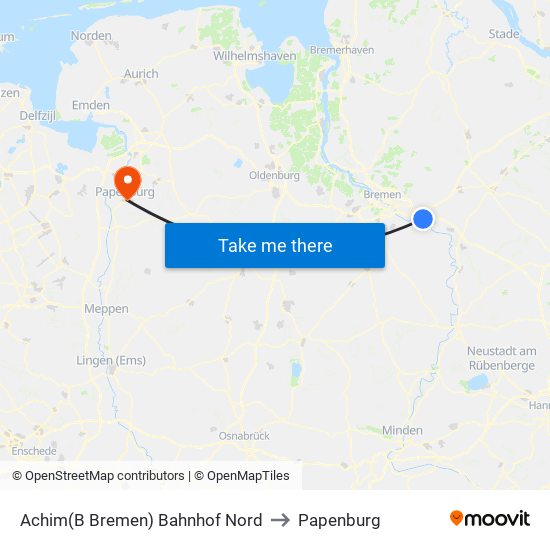 Achim(B Bremen) Bahnhof Nord to Papenburg map