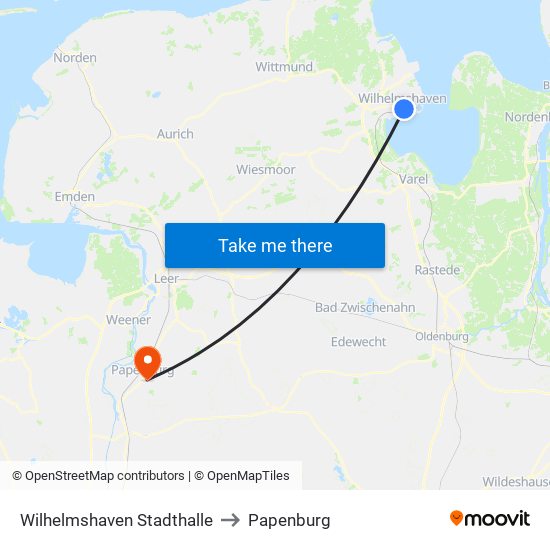 Wilhelmshaven Stadthalle to Papenburg map