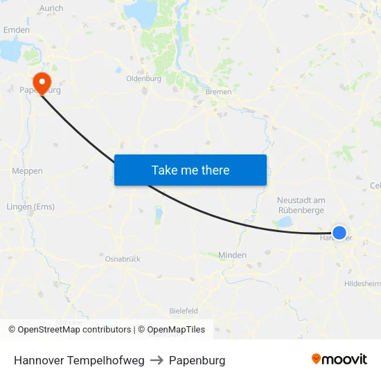 Hannover Tempelhofweg to Papenburg map
