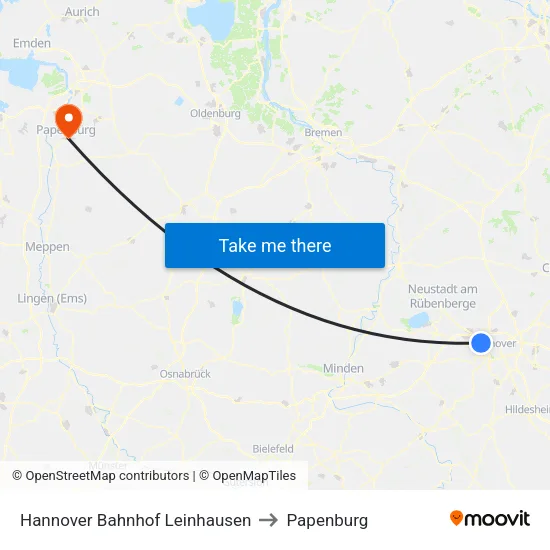 Hannover Bahnhof Leinhausen to Papenburg map
