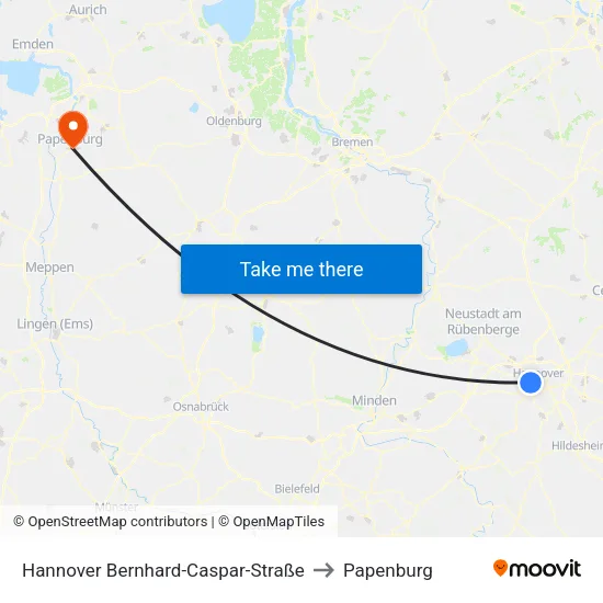 Hannover Bernhard-Caspar-Straße to Papenburg map
