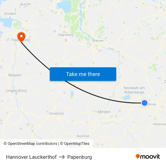Hannover Lauckerthof to Papenburg map