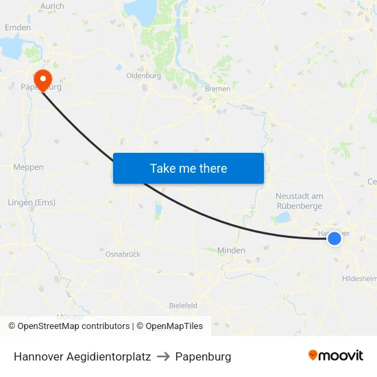 Hannover Aegidientorplatz to Papenburg map