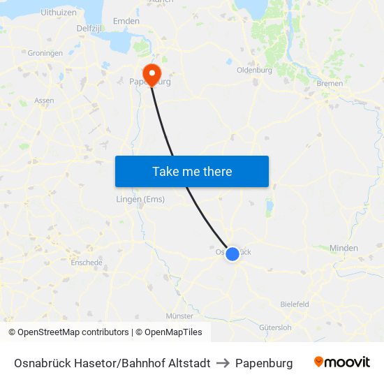 Osnabrück Hasetor/Bahnhof Altstadt to Papenburg map