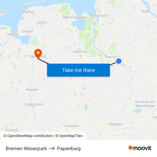 Bremen Weserpark to Papenburg map