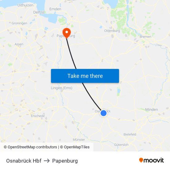 Osnabrück Hbf to Papenburg map