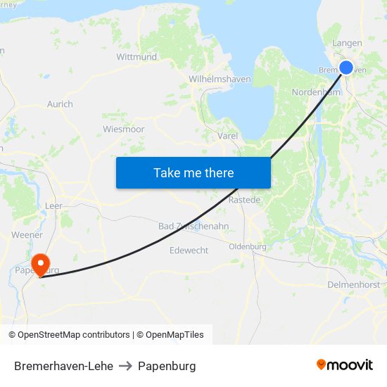 Bremerhaven-Lehe to Papenburg map