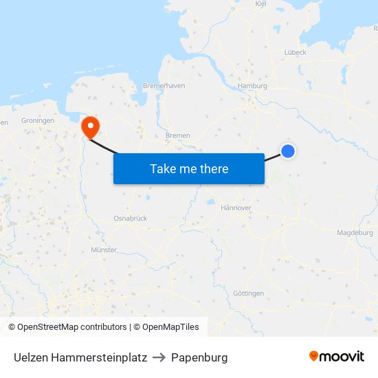 Uelzen Hammersteinplatz to Papenburg map