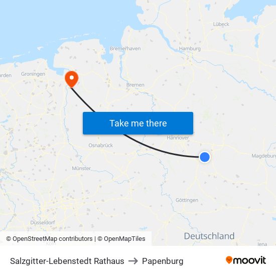 Salzgitter-Lebenstedt Rathaus to Papenburg map