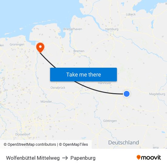 Wolfenbüttel Mittelweg to Papenburg map