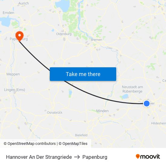 Hannover An Der Strangriede to Papenburg map